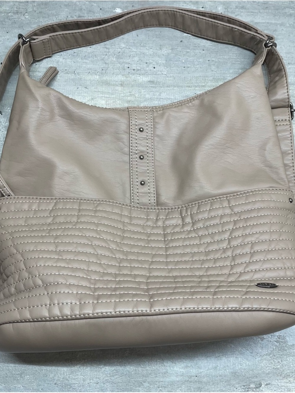 Cargo Hobo Bag Womens Large Taupe Vegan Leather Quilted Studded Slouchy